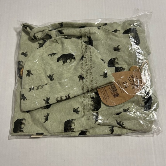 🆕RABBIT + BEAR ORGANIC - 3/6M - NWT - INFANT BOYS 2PC WOODLAND BEAR COVERALL SET - Picture 3 of 6